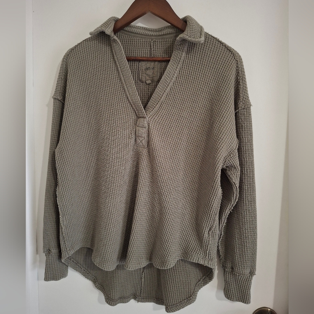 Aerie Waffle Knit Oversized Long Sleeve Top Size XXS Fits Up To A Small Oversize